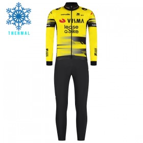 Completo Maglia ML + Pantaloncino con bretelle ML 2025 Visma Lease A Bike Winter Invernale Giallo