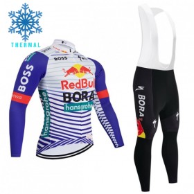 Completo Maglia ML + Pantaloncino con bretelle ML 2026 BORA-Hansgrohe Bull Winter Invernale Rosso Bianco