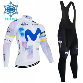 Completo Maglia ML + Pantaloncino con bretelle ML 2026 Movistar Team Winter Invernale Bianco