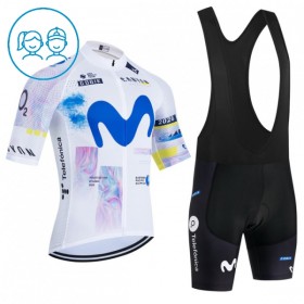 Completo Maglia 2026 Movistar Team (Bib Shots) Manica Corta Bianco Bambini