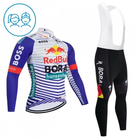 Completo Maglia ML + Pantaloncino con bretelle ML 2026 BORA-Hansgrohe Bull Rosso Bianco Bambini