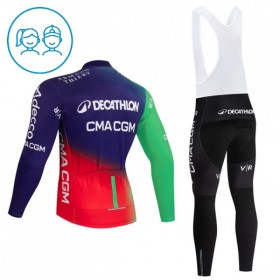 Completo Maglia ML + Pantaloncino con bretelle ML 2026 Decathlon CMA CGM Blu Bambini