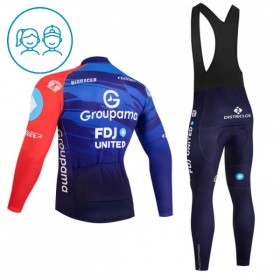 Completo Maglia ML + Pantaloncino con bretelle ML 2026 Groupama FDJ Blu Bambini