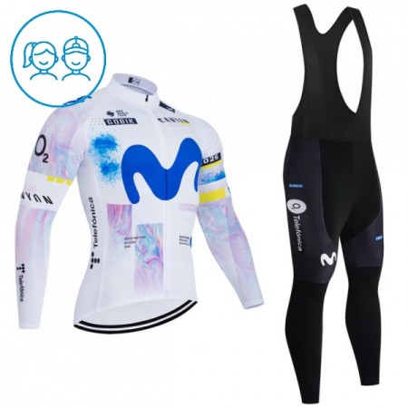 Completo Maglia ML + Pantaloncino con bretelle ML 2026 Movistar Team Bianco Bambini