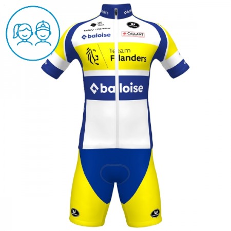 Completo Maglia + Pantaloncino con bretelle 2025 Flanders Baloise Manica Corta Bianco Bambini Completo Maglia + Pantaloncino con bretelle 2025 Flanders Baloise Manica Corta Bianco Bambini