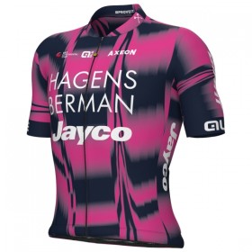 Completo Maglia + Pantaloncino con bretelle 2025 Hagens Berman Jayco Manica Corta Rosa