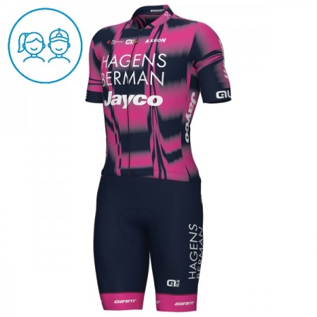 Completo Maglia + Pantaloncino con bretelle 2025 Hagens Berman Jayco Manica Corta Rosa Bambini Completo Maglia + Pantaloncino con bretelle 2025 Hagens Berman Jayco Manica Corta Rosa Bambini
