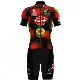 Completo Maglia + Pantaloncino con bretelle 2025 Pauwels Sauzen Cibel Clementines Manica Corta Rosso