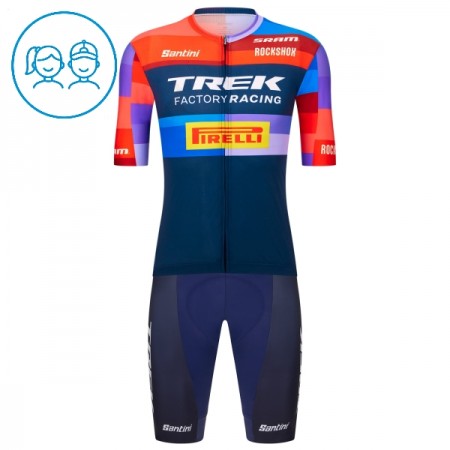 Completo Maglia + Pantaloncino con bretelle 2025 Trek Factory Racing Manica Corta Blu Bambini