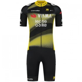 Completo Maglia + Pantaloncino con bretelle 2025 Visma Lease A Bike Manica Corta Nero