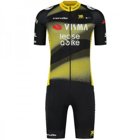 Completo Maglia + Pantaloncino con bretelle 2025 Visma Lease A Bike Manica Corta Nero Completo Maglia + Pantaloncino con bretelle 2025 Visma Lease A Bike Manica Corta Nero