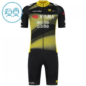 Completo Maglia + Pantaloncino con bretelle 2025 Visma Lease A Bike Manica Corta Nero Bambini