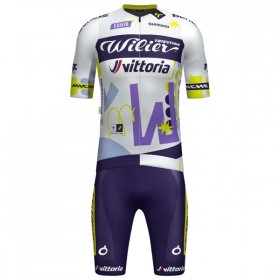 Completo Maglia + Pantaloncino con bretelle 2025 Wilier Vittoria MTB Factory Team Manica Corta Bianco
