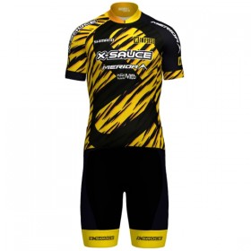 Completo Maglia + Pantaloncino con bretelle 2025 X-Sauce Factory Team Manica Corta Nero