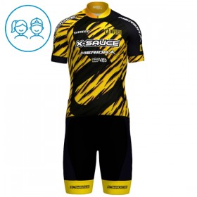 Completo Maglia + Pantaloncino con bretelle 2025 X-Sauce Factory Team Manica Corta Nero Bambini
