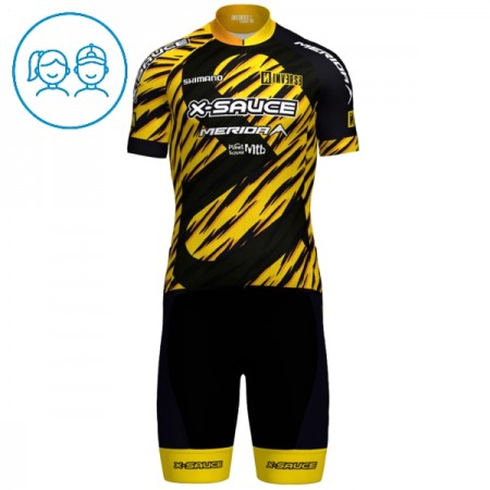 Completo Maglia + Pantaloncino con bretelle 2025 X-Sauce Factory Team Manica Corta Nero Bambini Completo Maglia + Pantaloncino con bretelle 2025 X-Sauce Factory Team Manica Corta Nero Bambini