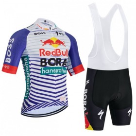 Completo Maglia + Pantaloncino con bretelle 2026 BORA-Hansgrohe Bull Manica Corta Rosso Bianco