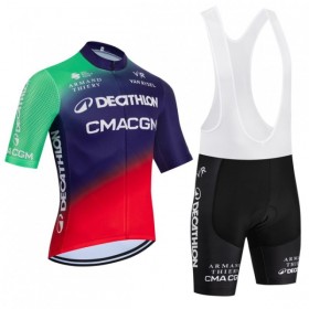 Completo Maglia + Pantaloncino con bretelle 2026 Decathlon CMA CGM Manica Corta Blu