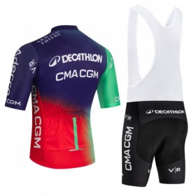 Completo Maglia + Pantaloncino con bretelle 2026 Decathlon CMA CGM Manica Corta Blu