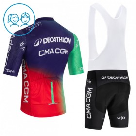 Completo Maglia + Pantaloncino con bretelle 2026 Decathlon CMA CGM Manica Corta Blu Bambini