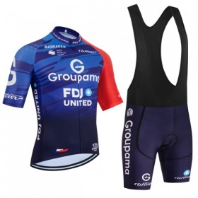 Completo Maglia + Pantaloncino con bretelle 2026 Groupama FDJ Manica Corta Blu