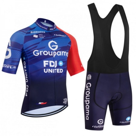 Completo Maglia + Pantaloncino con bretelle 2026 Groupama FDJ Manica Corta Blu Completo Maglia + Pantaloncino con bretelle 2026 Groupama FDJ Manica Corta Blu