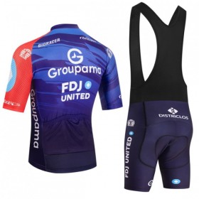 Completo Maglia + Pantaloncino con bretelle 2026 Groupama FDJ Manica Corta Blu