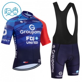 Completo Maglia + Pantaloncino con bretelle 2026 Groupama FDJ Manica Corta Blu Bambini