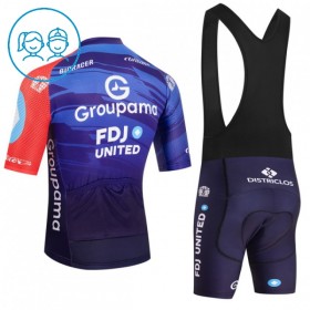 Completo Maglia + Pantaloncino con bretelle 2026 Groupama FDJ Manica Corta Blu Bambini
