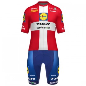 Completo Maglia + Pantaloncino con bretelle 2026 Lidl-Trek Danish Champion Manica Corta Rosso