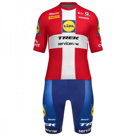 Completo Maglia + Pantaloncino con bretelle 2026 Lidl-Trek Danish Champion Manica Corta Rosso Completo Maglia + Pantaloncino con bretelle 2026 Lidl-Trek Danish Champion Manica Corta Rosso