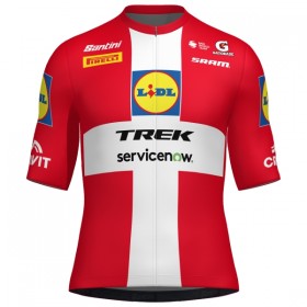 Completo Maglia + Pantaloncino con bretelle 2026 Lidl-Trek Danish Champion Manica Corta Rosso