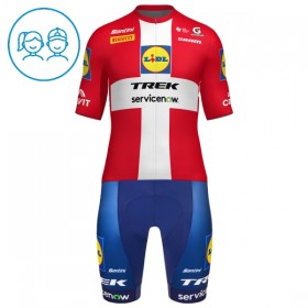 Completo Maglia + Pantaloncino con bretelle 2026 Lidl-Trek Danish Champion Manica Corta Rosso Bambini