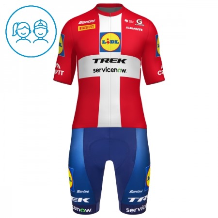 Completo Maglia + Pantaloncino con bretelle 2026 Lidl-Trek Danish Champion Manica Corta Rosso Bambini Completo Maglia + Pantaloncino con bretelle 2026 Lidl-Trek Danish Champion Manica Corta Rosso Bambini