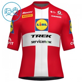 Completo Maglia + Pantaloncino con bretelle 2026 Lidl-Trek Danish Champion Manica Corta Rosso Bambini