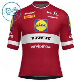 Completo Maglia + Pantaloncino con bretelle 2026 Lidl-Trek Latvian Champion Manica Corta Rosso Bambini