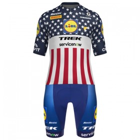 Completo Maglia + Pantaloncino con bretelle 2026 Lidl-Trek US-American Champion Manica Corta Blu