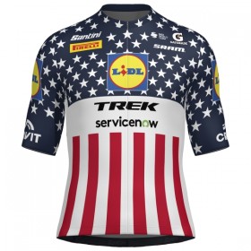 Completo Maglia + Pantaloncino con bretelle 2026 Lidl-Trek US-American Champion Manica Corta Blu