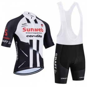 Completo Maglia + Pantaloncino con bretelle 2026 Sunweb Manica Corta Bianco