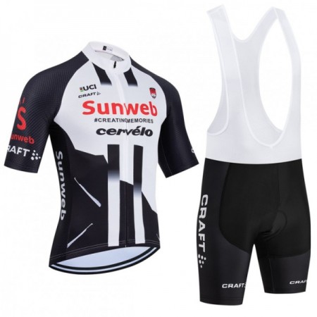 Completo Maglia + Pantaloncino con bretelle 2026 Sunweb Manica Corta Bianco Completo Maglia + Pantaloncino con bretelle 2026 Sunweb Manica Corta Bianco