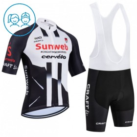 Completo Maglia + Pantaloncino con bretelle 2026 Sunweb Manica Corta Bianco Bambini