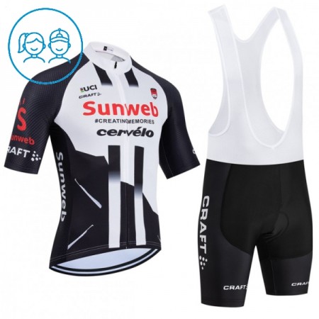 Completo Maglia + Pantaloncino con bretelle 2026 Sunweb Manica Corta Bianco Bambini Completo Maglia + Pantaloncino con bretelle 2026 Sunweb Manica Corta Bianco Bambini
