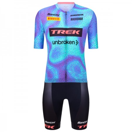 Completo Maglia + Pantaloncino con bretelle 2026 Trek Factory Racing Manica Corta Blu