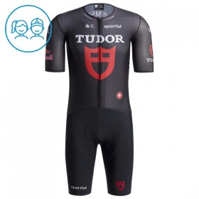 Completo Maglia + Pantaloncino con bretelle 2026 Tudor Pro Cycling Team Manica Corta Nero Bambini
