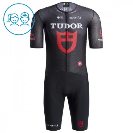 Completo Maglia + Pantaloncino con bretelle 2026 Tudor Pro Cycling Team Manica Corta Nero Bambini Completo Maglia + Pantaloncino con bretelle 2026 Tudor Pro Cycling Team Manica Corta Nero Bambini