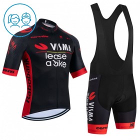 Completo Maglia + Pantaloncino con bretelle 2026 Visma Lease A Bike Manica Corta Nero Bambini