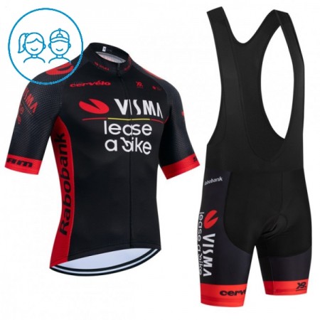Completo Maglia + Pantaloncino con bretelle 2026 Visma Lease A Bike Manica Corta Nero Bambini Completo Maglia + Pantaloncino con bretelle 2026 Visma Lease A Bike Manica Corta Nero Bambini