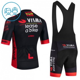 Completo Maglia + Pantaloncino con bretelle 2026 Visma Lease A Bike Manica Corta Nero Bambini