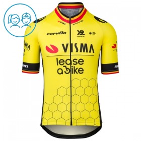 Maglia 2025 Visma Lease A Bike Campione Del Belgio Manica Corta Giallo Bambini