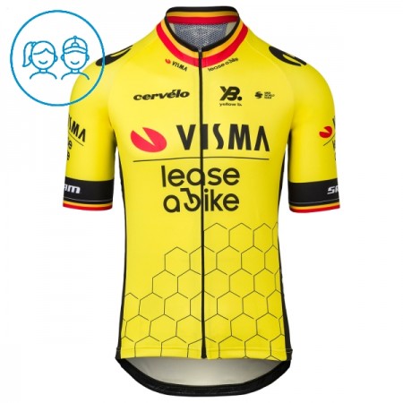 Maglia 2025 Visma Lease A Bike Campione Del Belgio Manica Corta Giallo Bambini Maglia 2025 Visma Lease A Bike Campione Del Belgio Manica Corta Giallo Bambini
